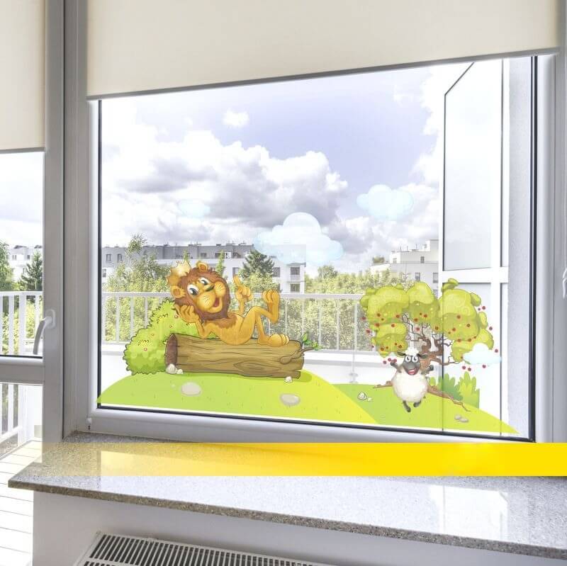 Fensteraufkleber Landschaft mit Löwe